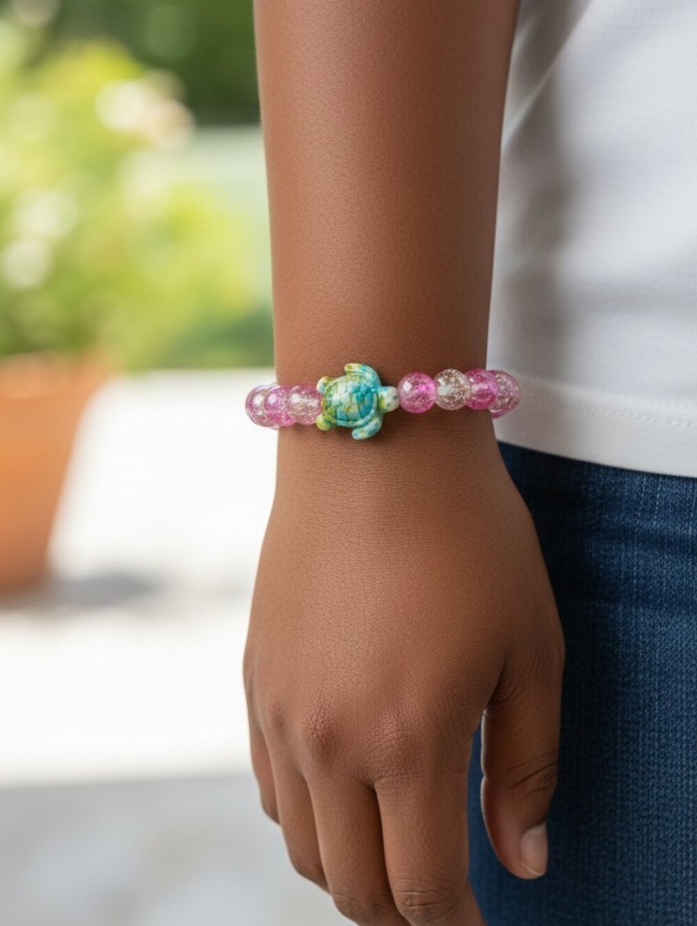 🩷Simply Southern Light Pink Turtle Tracker Bracelet, w/Blue,Green,Cream Turtle